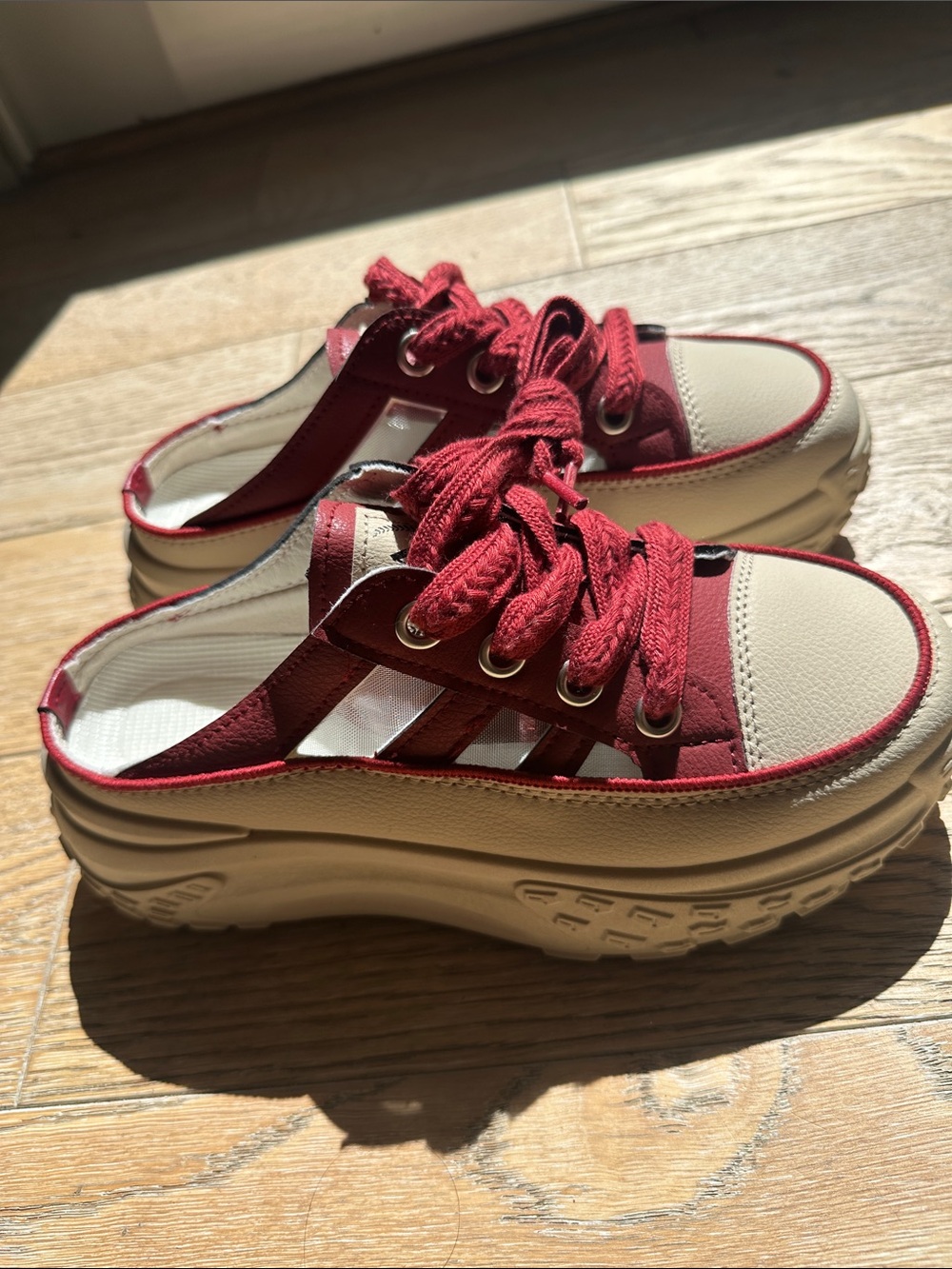 The Game Red and Cream Platform Slip-On Sneakers